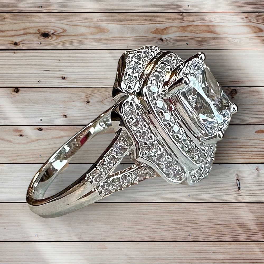 NEW Antique / Vintage / Estate Style White CZ Rhodium-Plated 925 Sterling Ring - Picture 11 of 16